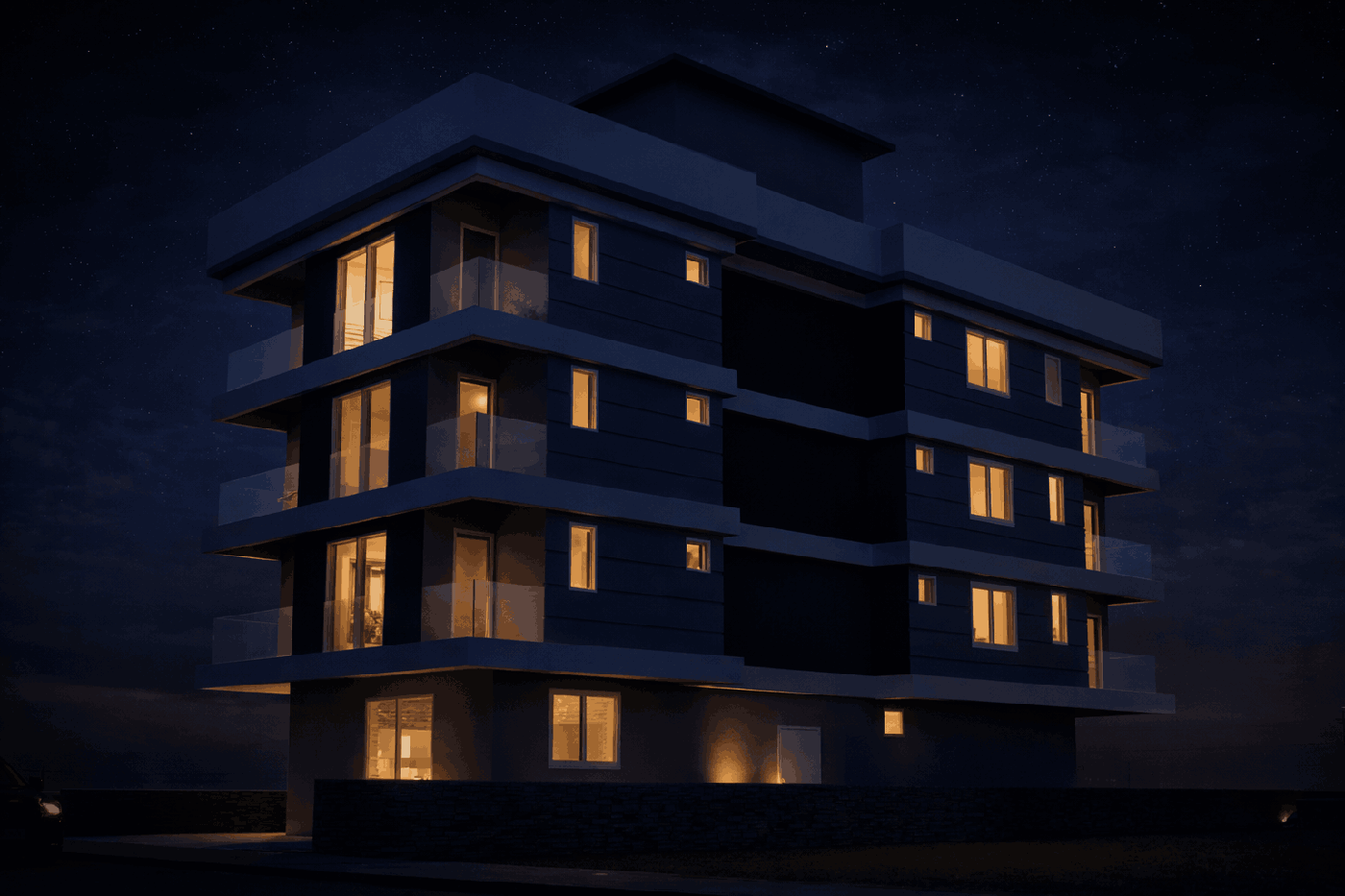 Seyrek Apartmanı aydınlatmalı gece görünümü, İzmir