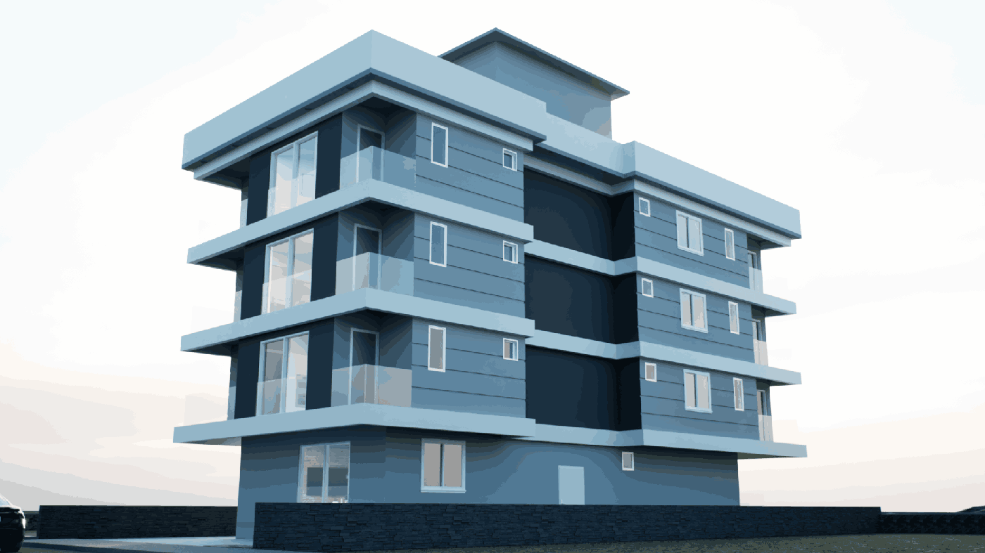 Seyrek Apartmanı cephe tasarımı, İzmir gündüz görünümü