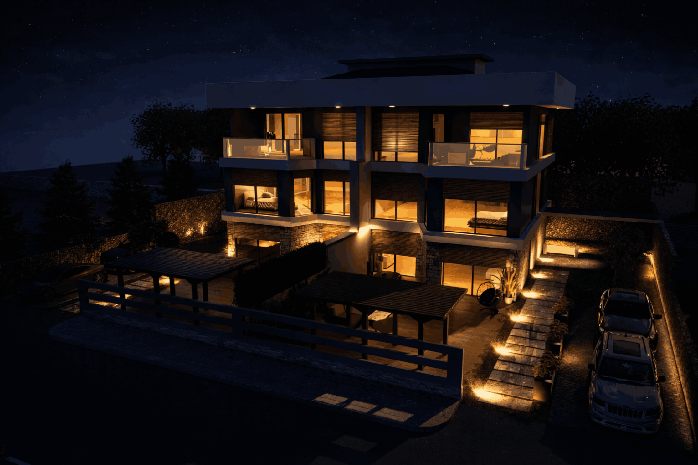 Villa Lithora, Villakent İzmir, aydınlatmalı gece görünümü