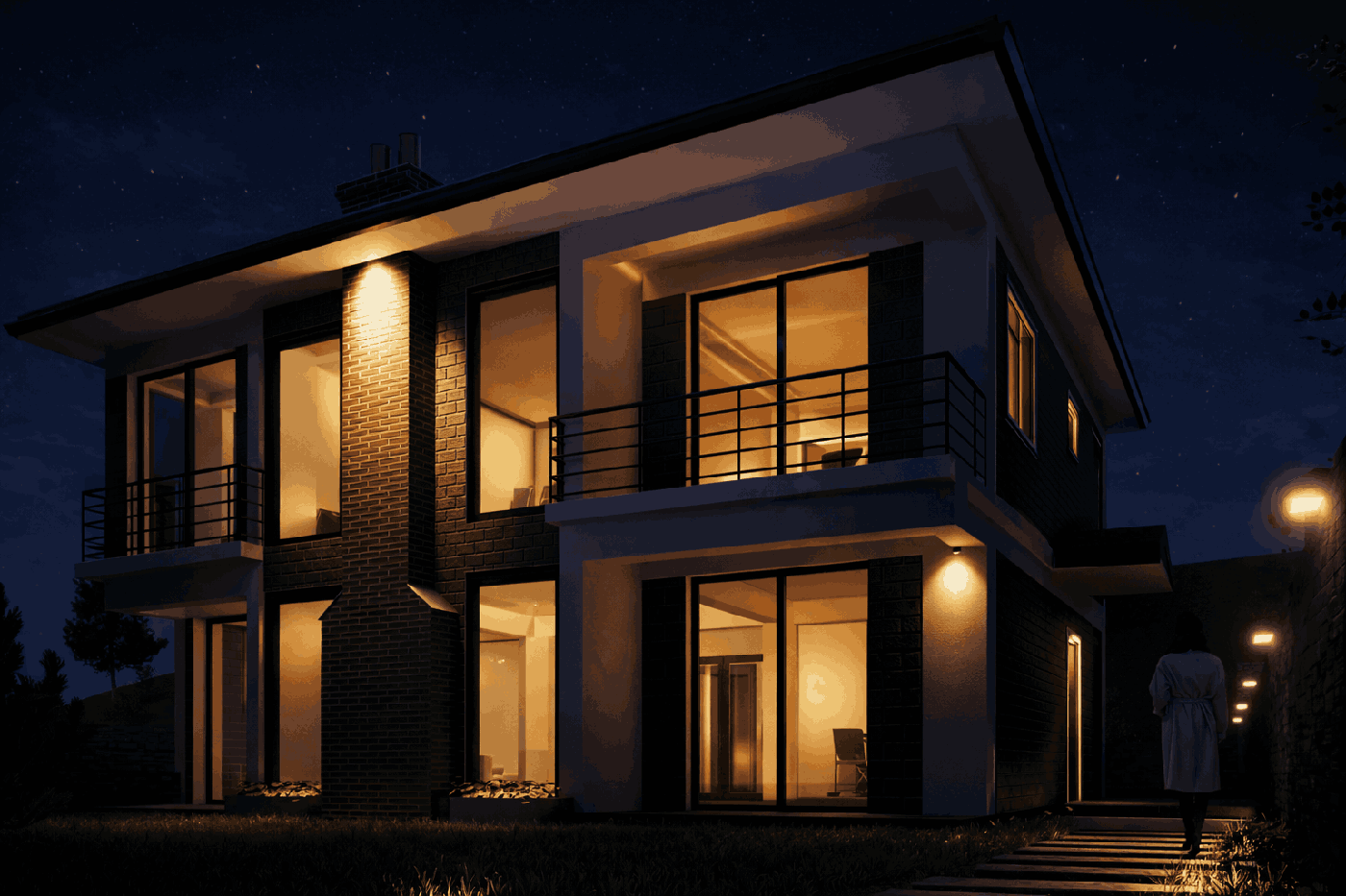 Villa N, Şakran İzmir, aydınlatmalı gece görünümü